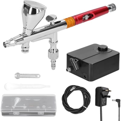 Aérographe professionnel polyvalent T218, 0.3mm, ensemble de pompe à Air Max 30PSI pour la fabrication de modèles, bricolage artistique UK Plug multicolore