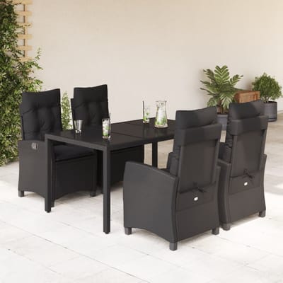 vidaXL - 5-delige - Tuinset - met - kussens - poly - rattan - zwart