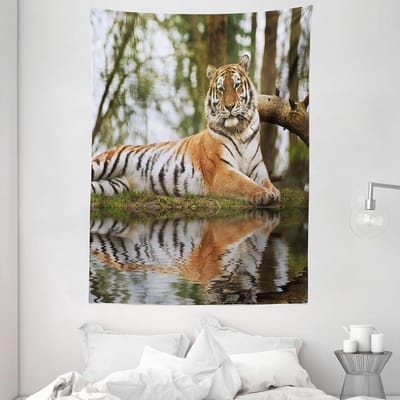 ABAKUHAUS Tijgerwandtapijt, Siberisch Zoogdier Warm Tag, Woonkamer Slaapkamer Wanddoek Zijdezacht Satijn Tapijt, 150 x 200 cm, Lichtbruin