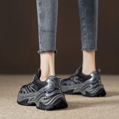 Dad Shoes Vroege Lente Nieuw Veelzijdig Dikke Zool Verhogend Leer Sportschoenen Dames Schoenen Casual Schoenen 40 gray