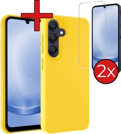 Hoesje - Met 2x Screenprotector - Geschikt voor Samsung Galaxy A25 - Sterk & Shockproof - Telefoon Hoes - Back Cover - Siliconen Case - Telefoonhoes - Geel