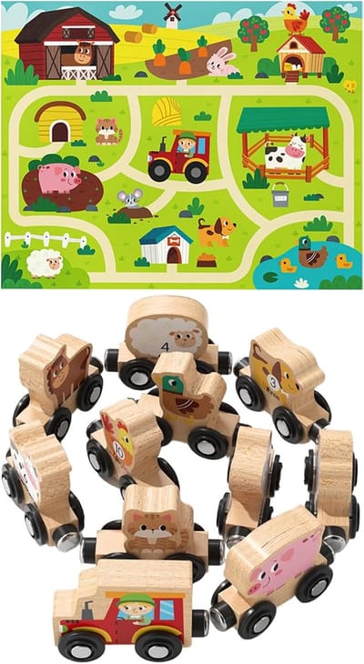 Houten Treinset - Speelgoed Voertuig - Kinderspel - Fascinerend Spoordesign - 25.5 x 17.5 x 3 cm