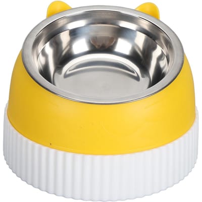 Verhoogde Kattenbak 15 graden Gekanteld Anti-slip Plastic Slow Feeder Kattenvoer Dubbele Bakken voor Katten en Puppy geel