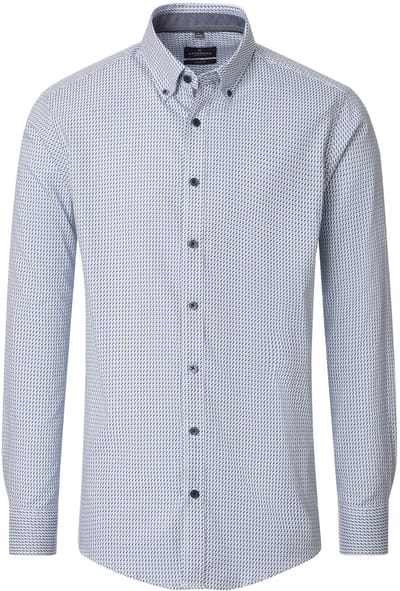 CASA MODA Sport casual fit overhemd - twill - wit met blauw en beige dessin - Strijkvriendelijk - Boordmaat: 41 - 42