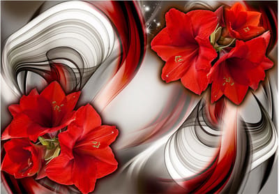 Fotobehangkoning - Behang - Vliesbehang - Fotobehang - Amaryllis - Goudlelie - Ballad of the Red - 300 x 210 cm
