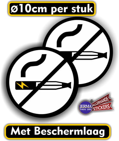 Jerma - Vaping verboden - stickers - set 2 st - Ø 10 cm - zwart wit - Weerbestendig - Zelfklevend -