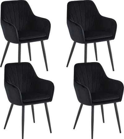 Colenis® - Melissa Eetkamerstoel - Set Van 4 - Zwart - Fluweel - Velvet - Industrieel - Met armleuning