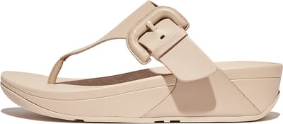 FitFlop Lulu Covered-Buckle Raw-Edge Leather Toe-Thongs BEIGE - Maat 42