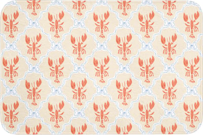 Badmat 90x60 cm - Antislip - Kreeft - Geel - Patroon - Badmatten voor badkamer - Badkamermat - Douchemat - Badkamer mat