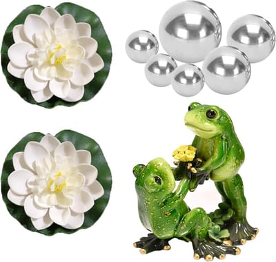 Set van Tuinvijver Kikker met Zilveren Bollen en Lotusbloem Decoratie voor Mini Vijver en Fonteinbekkens