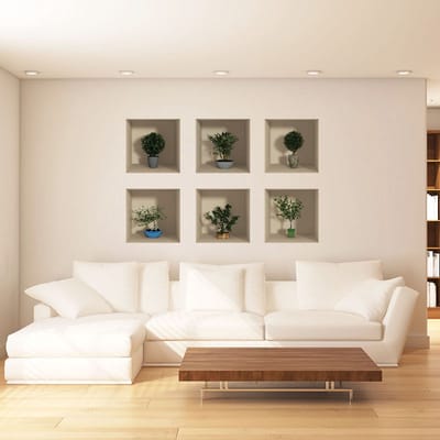 Set van 6 3D-plantenstickers, 60 x 90 cm