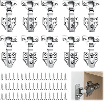 Set van 10 Hoekstop Scharnieren voor Keuken- en Kasten, Soft Close, Verwijderbaar met Schroeven, Ideaal voor Keukenmeubels en Kledingkasten