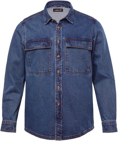 Men Plus - Heren - Jeans overshirt lange mouwen overshirt-fit Kentkraag - Blauw denim - Maat L