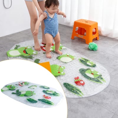 PVC Badmat Met Kikkermotief - Antislip voor Douches en Baden - Premium - Geschikt voor Kinderen - Groen - Veilig voor Baby's En Peuters