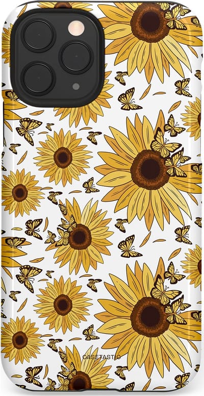 Casetastic Hoesje Geschikt voor Apple iPhone 11 Pro - Stijlvolle Beschermende Duo-layer Case - Zonnebloem Zomer met vlinders