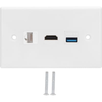 Panneau de prise d'interface HDMI USB 3.0 CAT6 domestique à clipser sur plaque murale, norme américaine