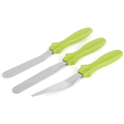 Ensemble de 3 spatules à pâtisserie en acier inoxydable réutilisables en acier inoxydable de qualité alimentaire et plastique pour crème à gâteau vert