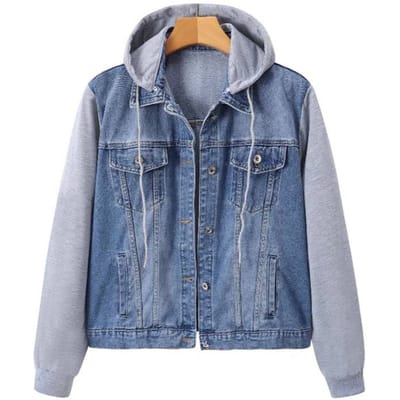 Veste Manteau en Jean Doublée Polaire pour Femme Épaisse à Capuche Chaleureuse d'Hiver 4XL gray