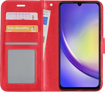 Hoesje - Met Pasjeshouder - Geschikt voor Samsung Galaxy A34 - Luxe Bookcase Portemonee - Flip Case - Kunstleer Book Case - Flipcase - Book Cover - Walletcase - Portemonneehoes - Rood