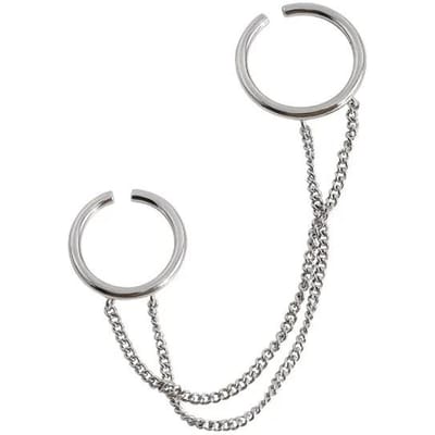 Mode Punk Ketting Dubbele Ring Set Vrouwen Hip Hop Open Ring Metaal Kleur Vintage Kwastje Ketting Geometrisch Feest Sieraden Cadeaus gray