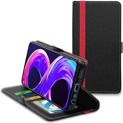 ebestStar - Hoes geschikt voor Realme 8 Pro, Realme 8 (No 5G), Wallet Etui, Book case hoesje, Zwart, Rood