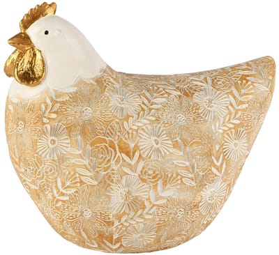 Dekoratief | Kip zittend, goud/wit, resina, 21x14x18cm | A260368