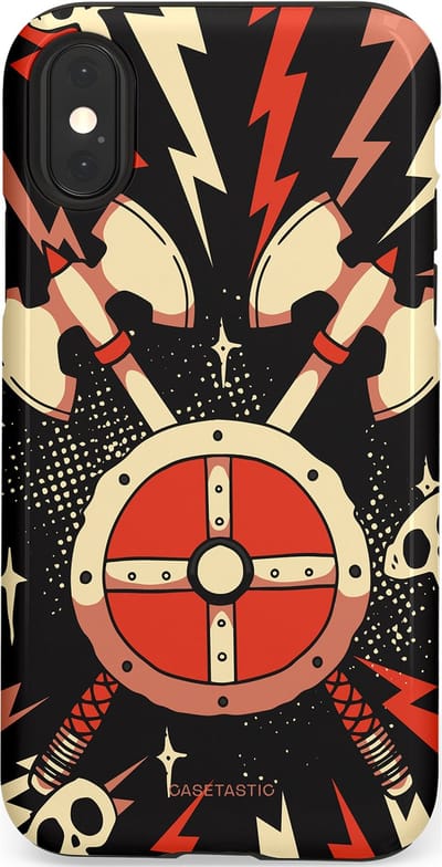 Casetastic Hoesje Geschikt voor Apple iPhone X/Xs - Stijlvolle Beschermende Duo-layer Case - Zwart Rood Viking