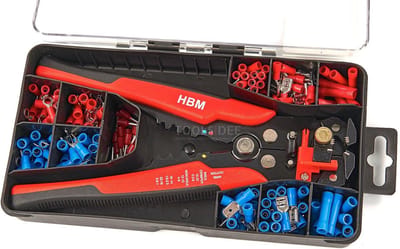 HBM 199-delige Profi 4-in-1 Automatische Draadstriptang met Knip- en Krimpfunctie, Inclusief 199 Kabelschoentjes