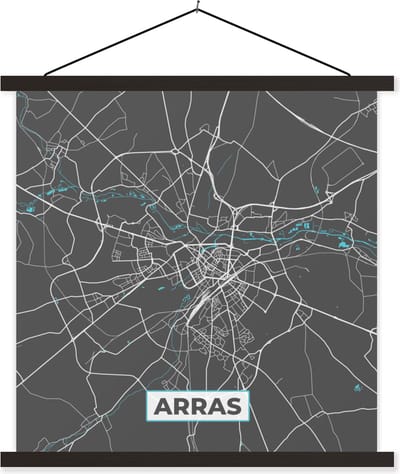 Posterhanger incl. Poster 60x60 cm - Schoolplaat - Arras - Frankrijk - Plattegrond - Stadskaart - Kaart - Textielposter - Zwarte latten - Stadskaart