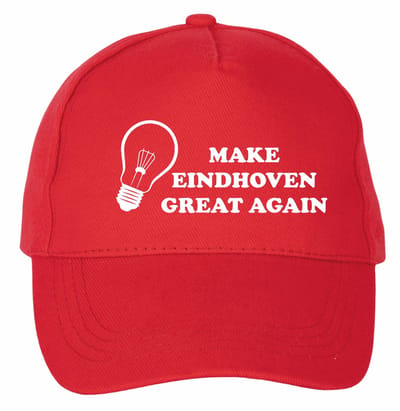 Mijncadeautje - 5 panel - Cap - Verstelbaar - Rode pet van 100% dik geborsteld katoen- unisex - opdruk wit - Make Eindhoven Great again