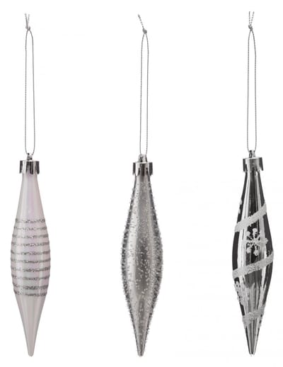 JJA - 3 zilveren, glitterende ijspegelvormige ornamenten 15 cm voor kerstboom