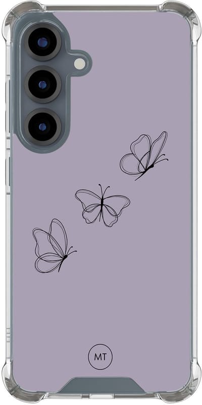 Hoesje (shockproof) geschikt voor Samsung Galaxy S25 - Vlindertjes - Extra sterke case - TPU/polycarbonaat - Print - Paars, Transparant