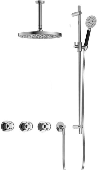 Hotbath Cobber @Work IBSW70 inbouw regendoucheset met ronde handdouche aan glijstang en 30cm ronde hoofddouche aan 15cm plafondarm chroom