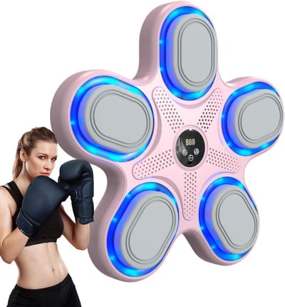 Boksmachine met muziek - Trainingsapparaat Boksen - Thuis sporten - Verlichte doelen - 39.6 x 38.3 cm - Roze