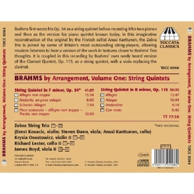 Zebra String Trio - Brahms by Arrangement Volume One (CD)