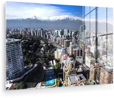 ® Glasschilderij 180x120 cm - Schilderij acrylglas - Uitzicht over de stad Santiago in Chili - Foto op glas - Muurdecoratie woonkamer - Wanddecoratie slaapkamer - Schilderijen