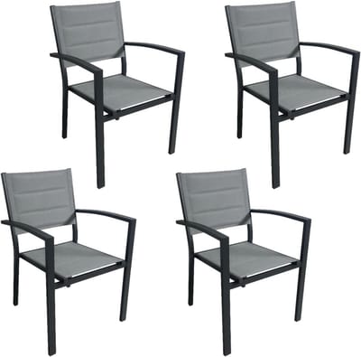 4 Stapelbare Gestoffeerde Stoelen voor Buiten - Moderne Terras Stoelen met Armleuningen - Weerbestendig en Comfortabel