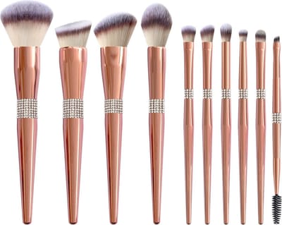 10-Delige kwasten set met glitter steentjes | rose gold