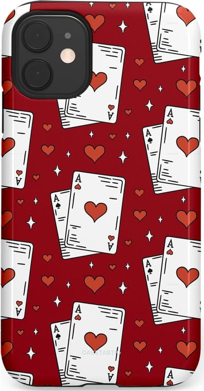 Casetastic hoesje geschikt voor Apple iPhone 11 - Dubbellaagse bescherming - Kaarten Aas - Fashion Case - Bordeaux Wit Zilver