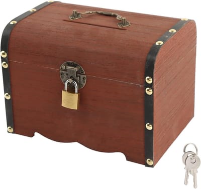 Houten spaarpot met slot - 17,5 × 13 × 12,5 cm - Geschikt voor kinderen en volwassenen - Voor het bewaren van persoonlijk spaargeld, familiegeld of geld voor maatschappelijke activiteiten - Houtkleur