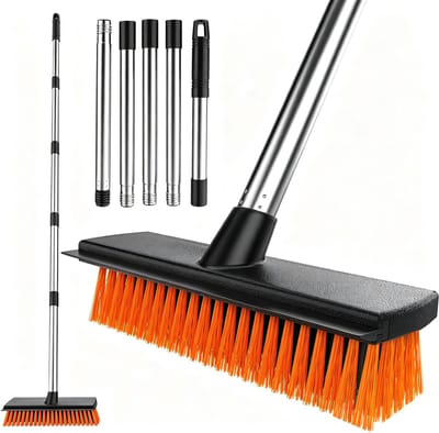 Dailygoods- Straatbezem 27 cm harde borstelkop - Verstelbare steel tot 145 cm - Duurzame borstelharen - Voor binnen/buiten - Efficiënte reiniging - Schuine borstel voor hoeken - Veegbezem
