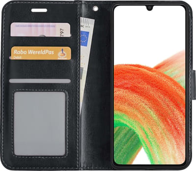 Hoesje Met Pasjeshouder - Geschikt voor Samsung Galaxy A33 - Luxe Bookcase Portemonee - Flip Case - Kunstleer Book Case - Flipcase - Book Cover - Walletcase - Portemonneehoes - Zwart
