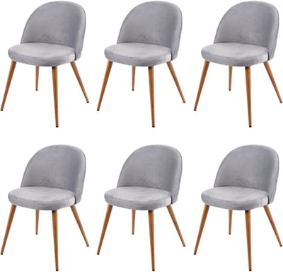 Set van 6 eetkamerstoelen MCW-D53, stoel keukenstoel, retro jaren 50 design fluweel ~ lichtgrijs