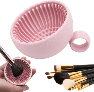 Make up kwastenreiniger - 2 stuks brush cleaner - Makeup Brush Cleaner Bowl - Siliconen - Draagbare - Makeup Brush Cleaning Mat（roze）- 6.5x5cm