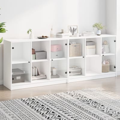vidaXL - Boekenkast - met - deuren - 204x37x75 - cm - bewerkt - hout - wit