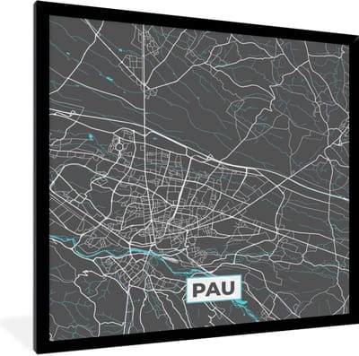 Fotolijst incl. Poster - Kaart - Plattegrond - Pau - Frankrijk - Stadskaart - 40x40 cm - Posterlijst