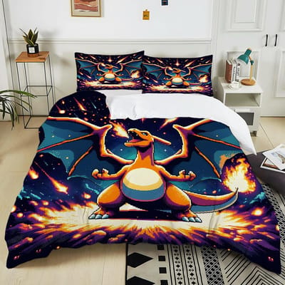 10 Maten Pokémon Charizard Beddengoed Set 3 Delen Dekbedovertrek Volwassen Kinderen Verjaardagscadeau Volledige Maat Beddengoed Set Luxe voor Cadeaus US Twin 173X218cm