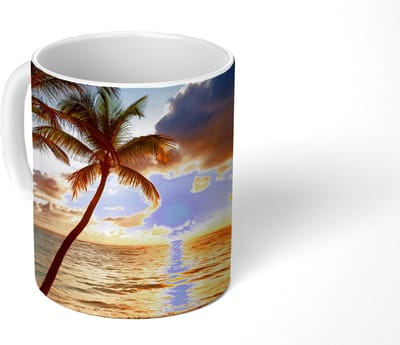 Mok - Koffiemok - Strand - Horizon - Zonsondergang - Palmboom - Zee - Mokken - 350 ML - Beker - Koffiemokken - Theemok