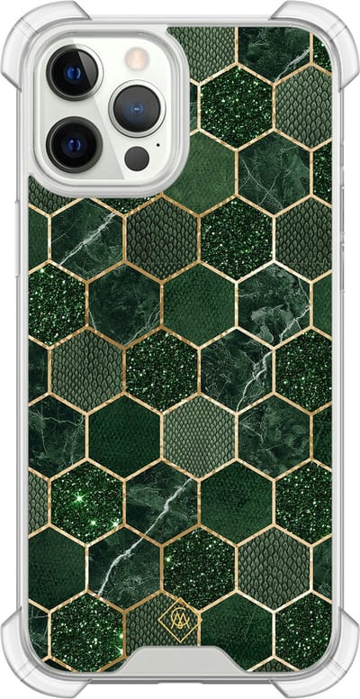 Casimoda® hoesje - Geschikt voor iPhone 12 Pro - Kubus Groen - Shockproof case - Extra sterk - Siliconen/TPU - Groen, Transparant