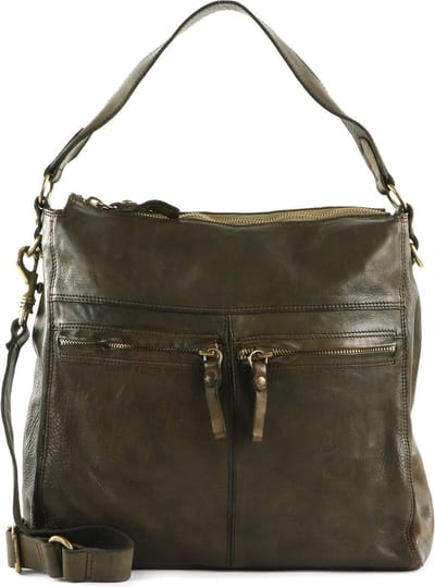 CAMPOMAGGI Leren Schoudertas Shoulder Bag Verde Militare Olijfgroen